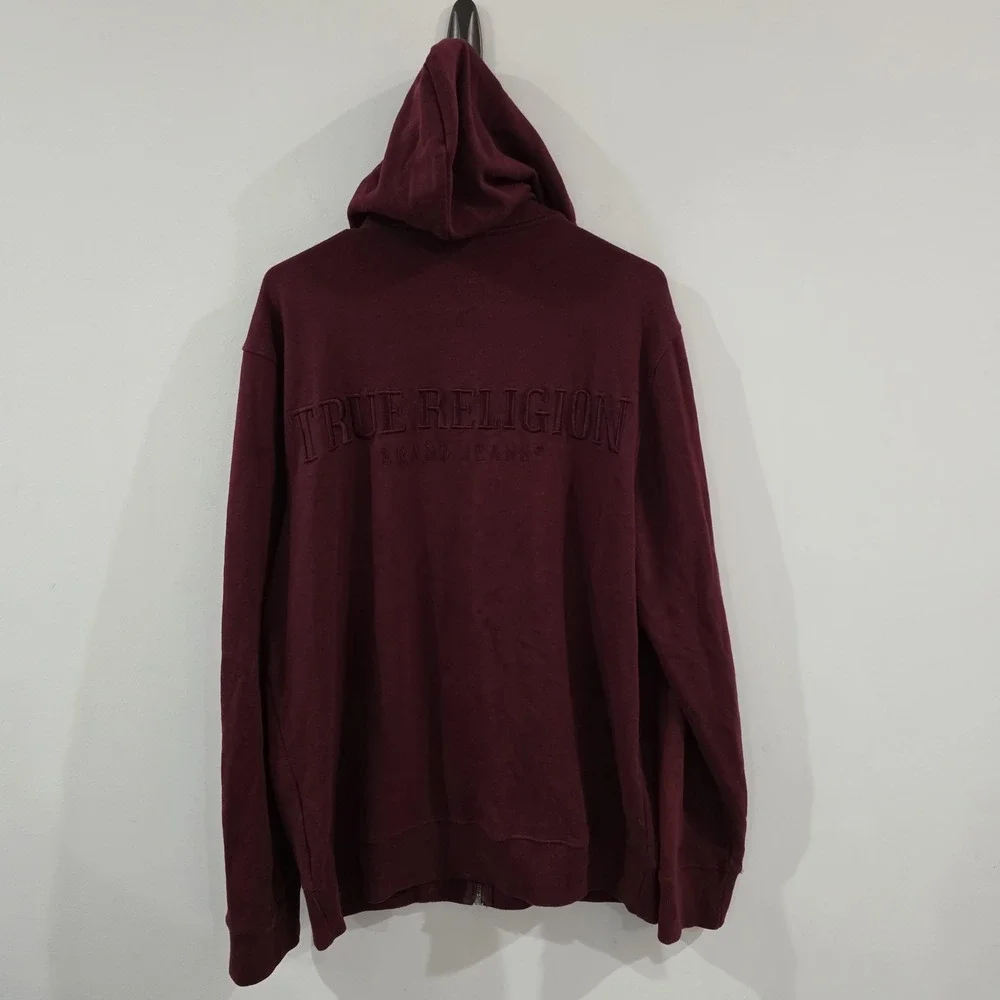 True Religion Mens Zip Up Hooded Sweater Size Large Spellout Logo Y2K Grunge